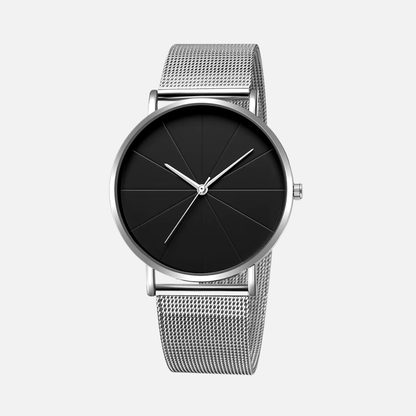 Quartz Watch with Analog Baton Dial Timepiece - Stainless Steel Case
