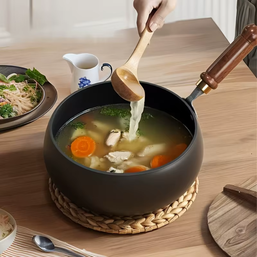 Refined Iron Big Pot Belly Uncoated Pan With Glass or Wooden Lid - Even Heat Frying Kitchen Cookware