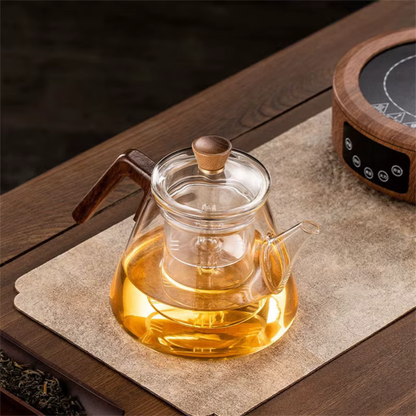 Minimalistic Glass Teapot Kettle, Tea Kettle Brew With Wooden Handle