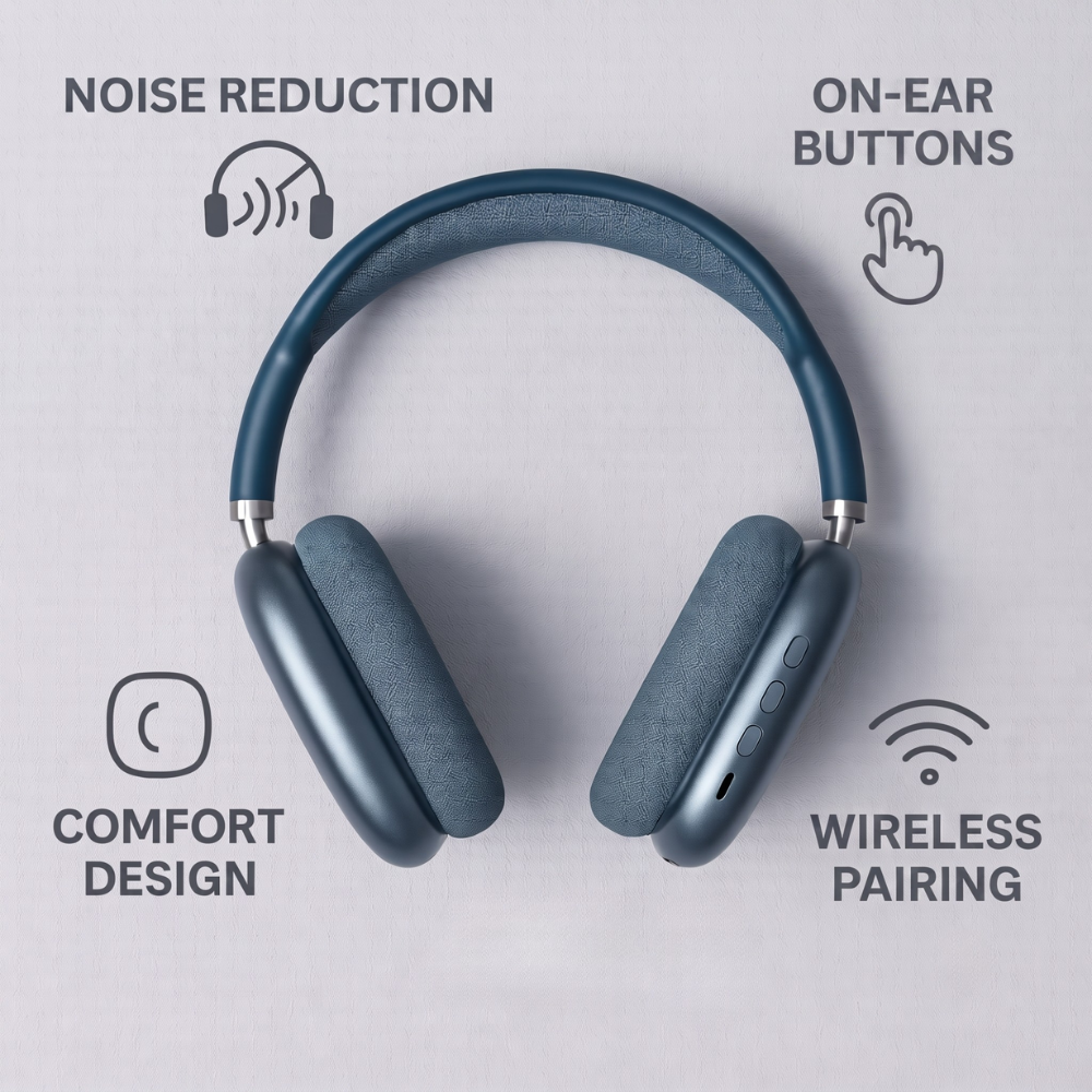 Wireless Noise Cancelling Headphones with Bluetooth and Tactile On-Ear Controls