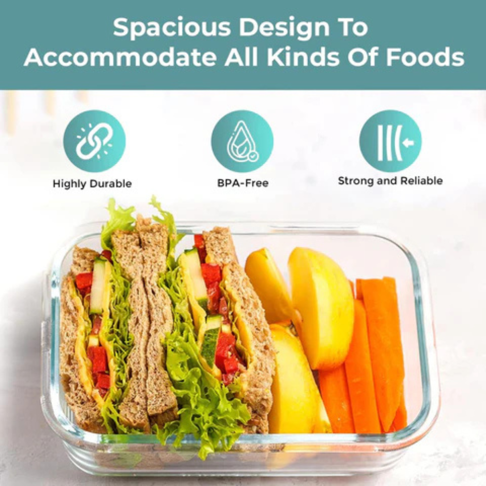 Glass Food Storage Containers Airtight 4 Pcs Set for Meal Prep, Gym and Work