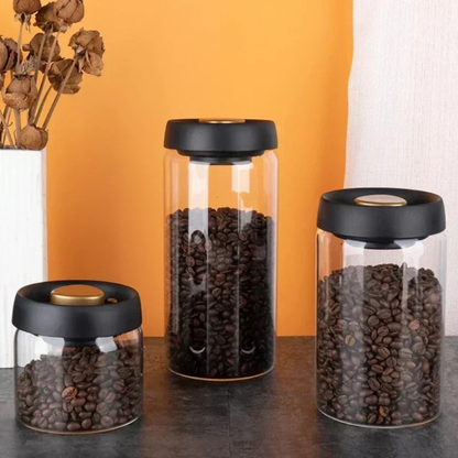 Air Tight Coffee Container Vacuum Sealed Glass Jar Canister for Fresh Beans