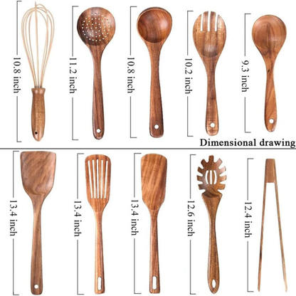 Wooden Utensil Kitchen Set, Complete Teak Set With 7pcs Or 10pcs