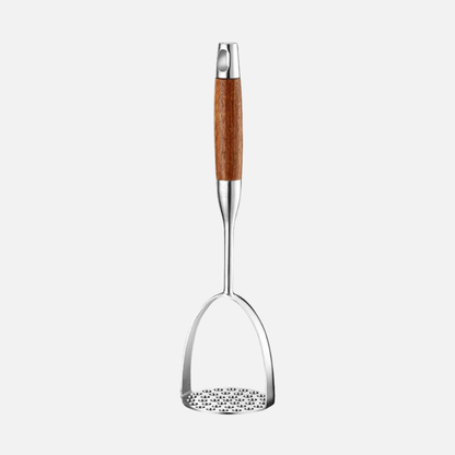 Potato Masher Stainless Steel Manual Food Press with Wooden Handle