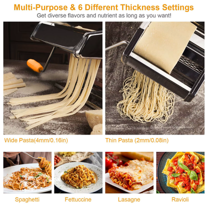 Pasta Maker Machine Stainless Steel Manual Roller Press with 6 Settings