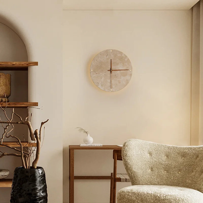 Modern Minimalist Wall Clock Travertine Natural Stone Backlit LED Sconce