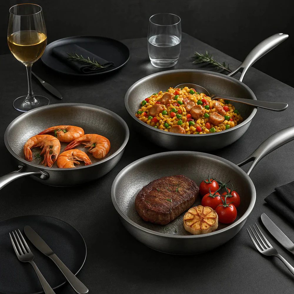 Silver Sauté Frying Pan - Hammered Titanium Alloy