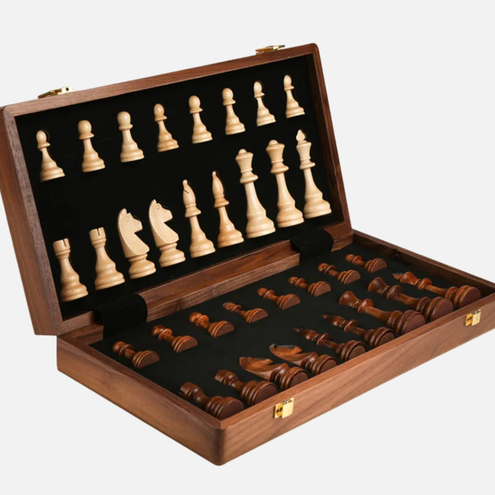 Folding Wooden Chess Set, Integrated Storage For Chess Pieces