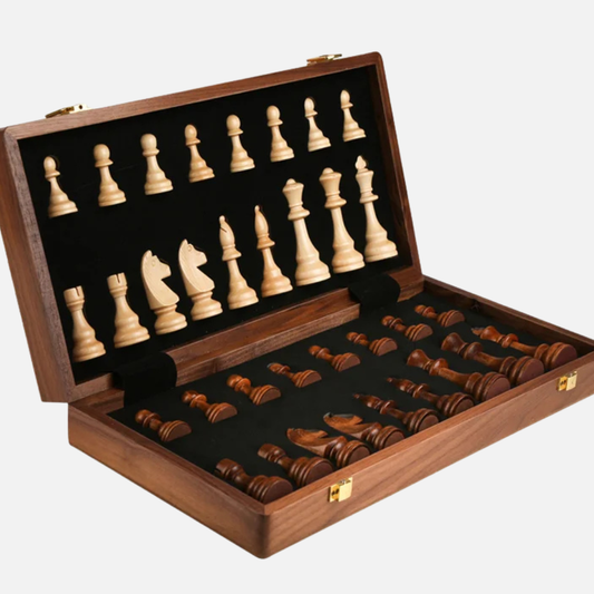 Folding Wooden Chess Set, Integrated Storage For Chess Pieces