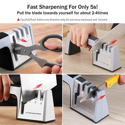 Knife Sharpener 4 in 1 Manual Pull-Through Tool for Blades and Scissors