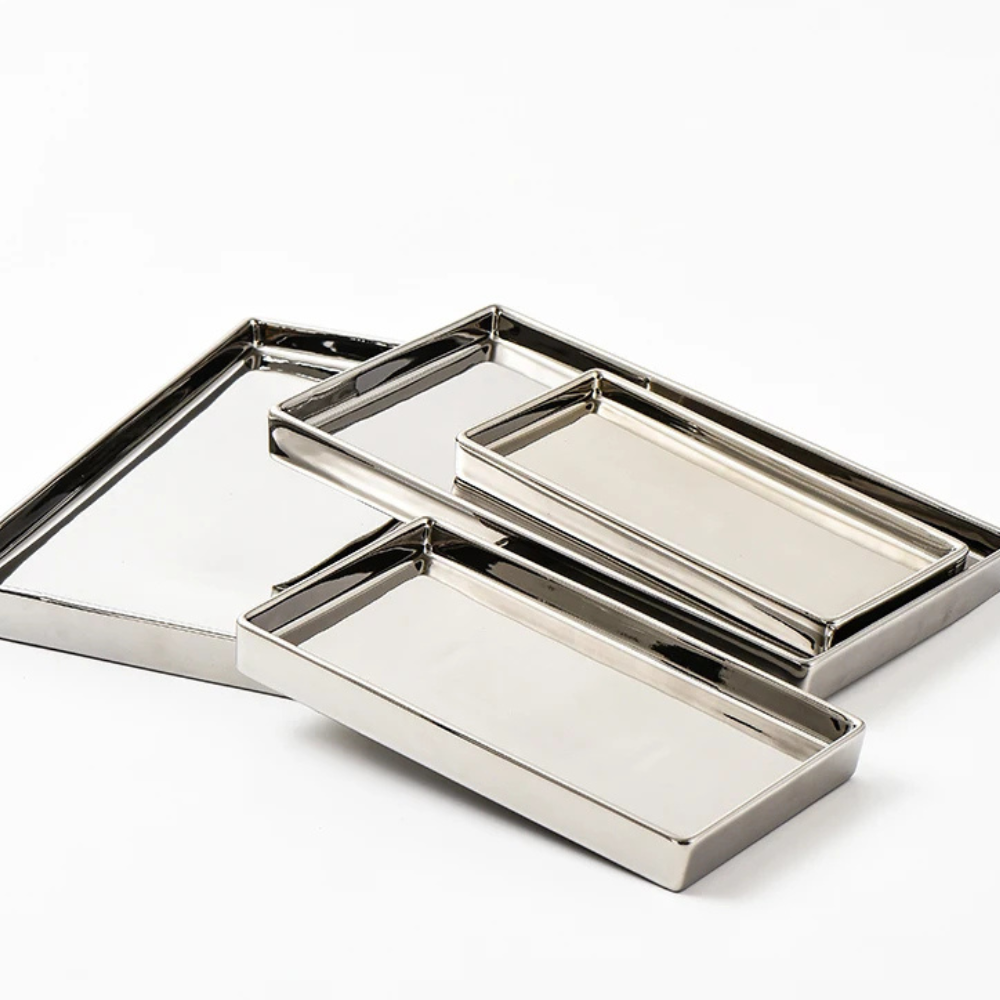 Rectangular Electroplated Ceramic Tray With 4 Different Sizes
