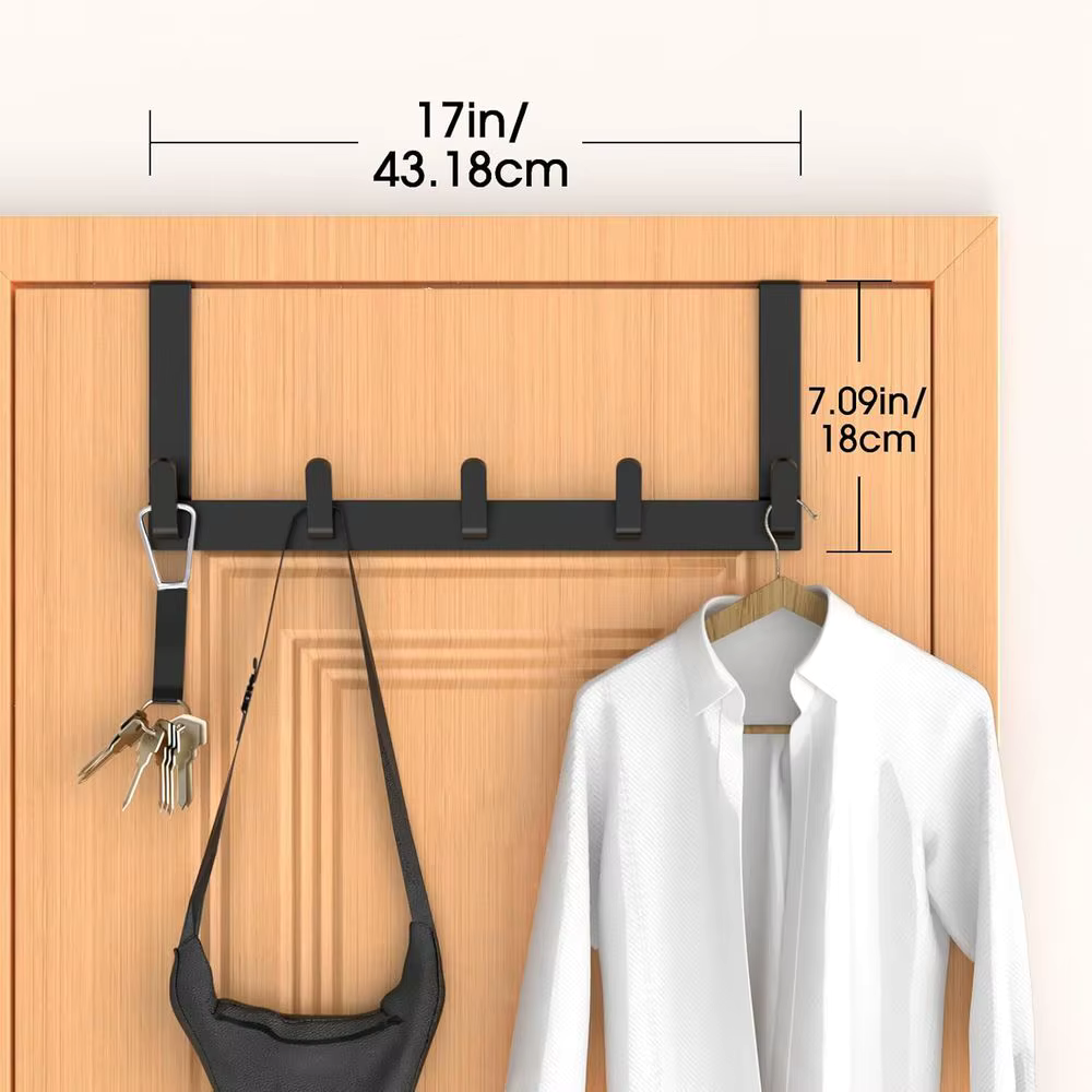 Over the Door Coat Rack with 5 Alloy Steel Utility Storage Hooks