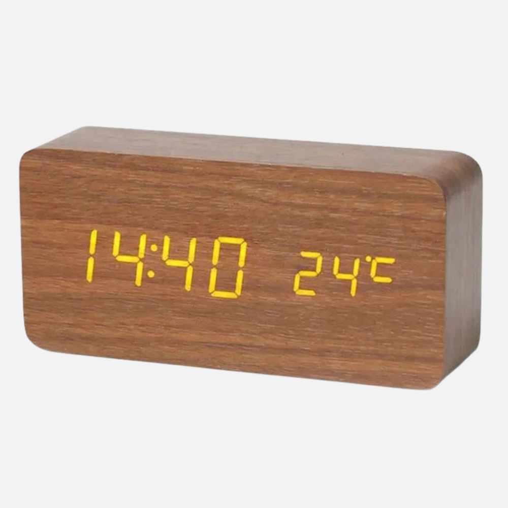 Wooden LED Digital Alarm Clock - Adjustable Brightness & Alarm System