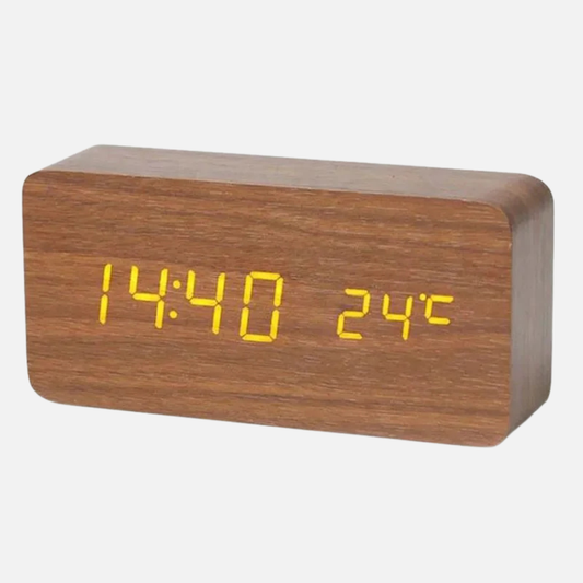 Wooden LED Digital Alarm Clock - Adjustable Brightness & Alarm System