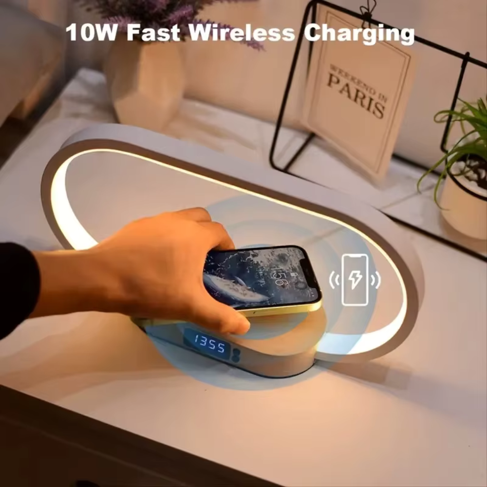 Digital Alarm Clock with Wireless Charging Pad and Dimmable Night Light