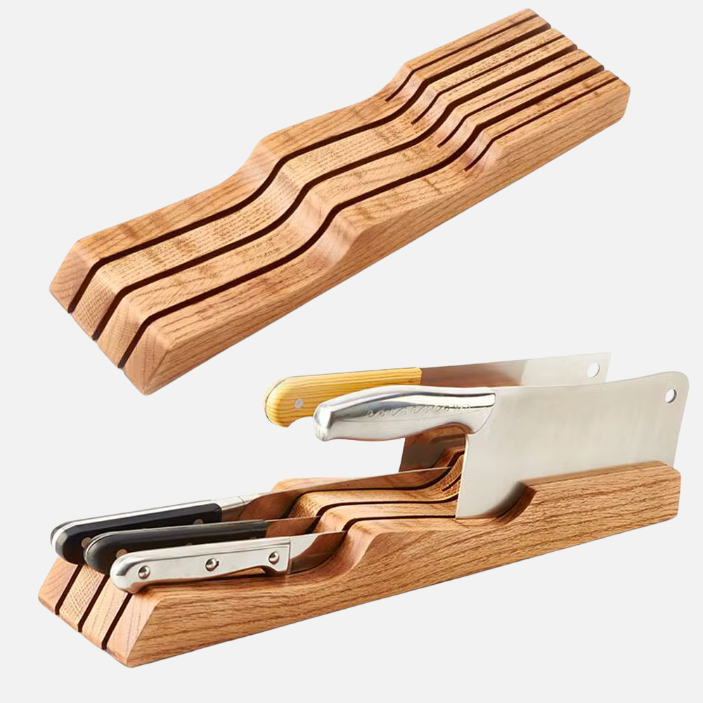 Horizontal Kitchen Knife Holder - Drawer or Countertop Knife Storage