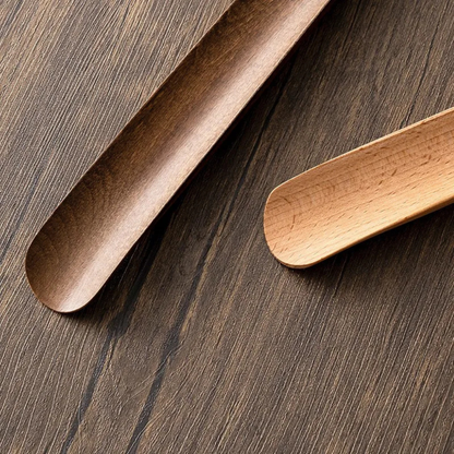 Long Handled Shoe Horn with Solid Wood Body and Magnetic Storage Mount