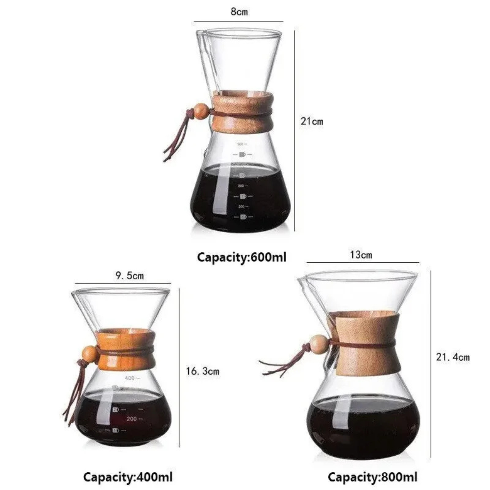 Pourover Coffee Brewer Glass Pot and V60 Dripper Set with Metal Filter