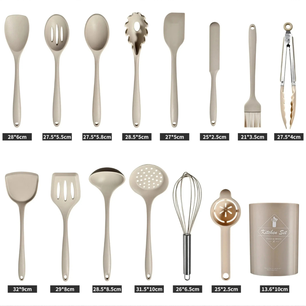Kitchen Utensils with Holder - 15pcs Silicone Cooking Set