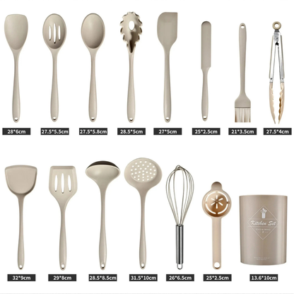 Kitchen Utensils with Holder - 15pcs Silicone Cooking Set