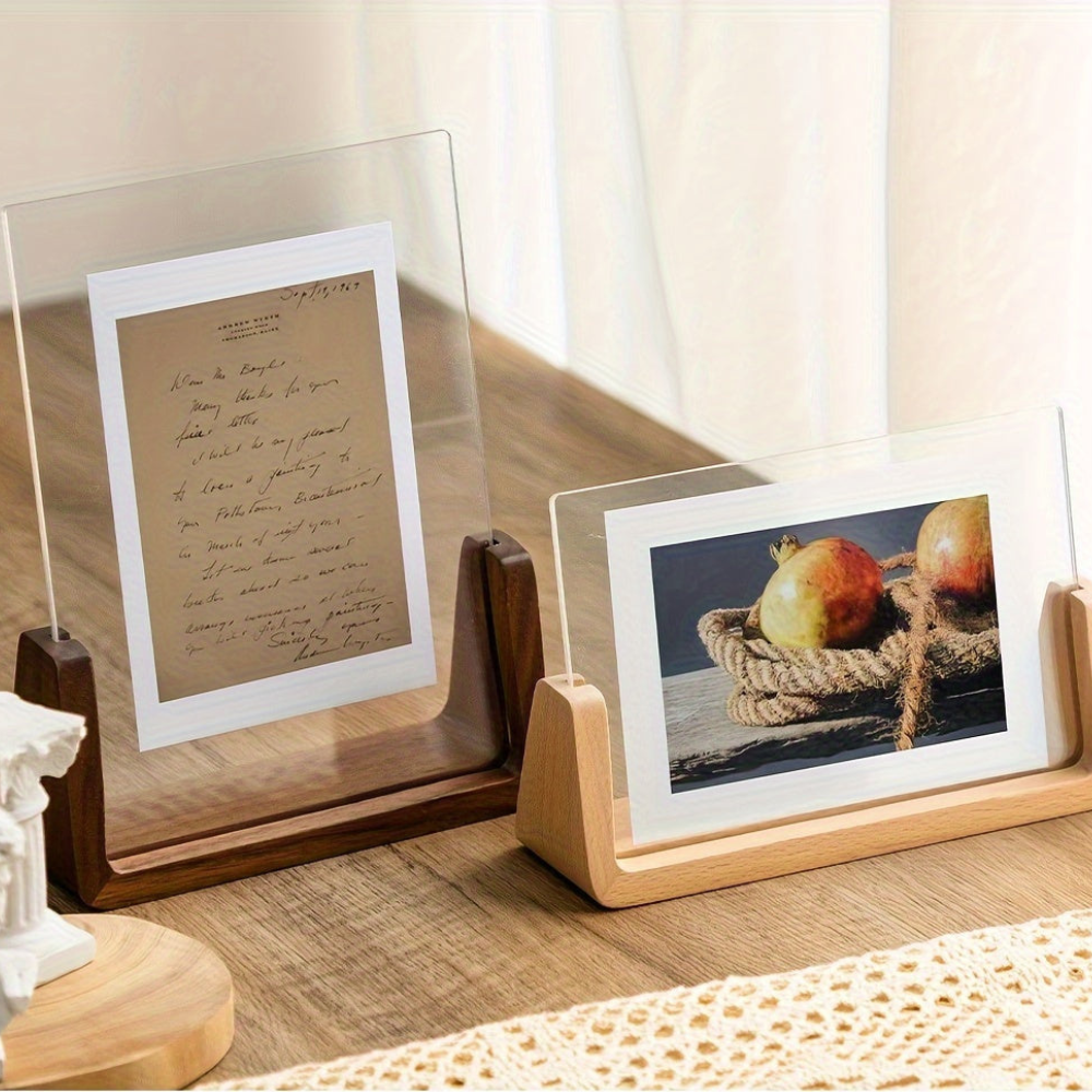 Wood Picture Frames Acrylic U Shaped Base for Vertical or Horizontal Desk Display