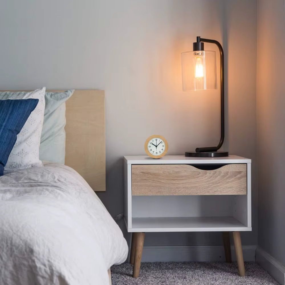 Analog Alarm Clock with Silent Quartz Movement and Solid Beech Wood Frame