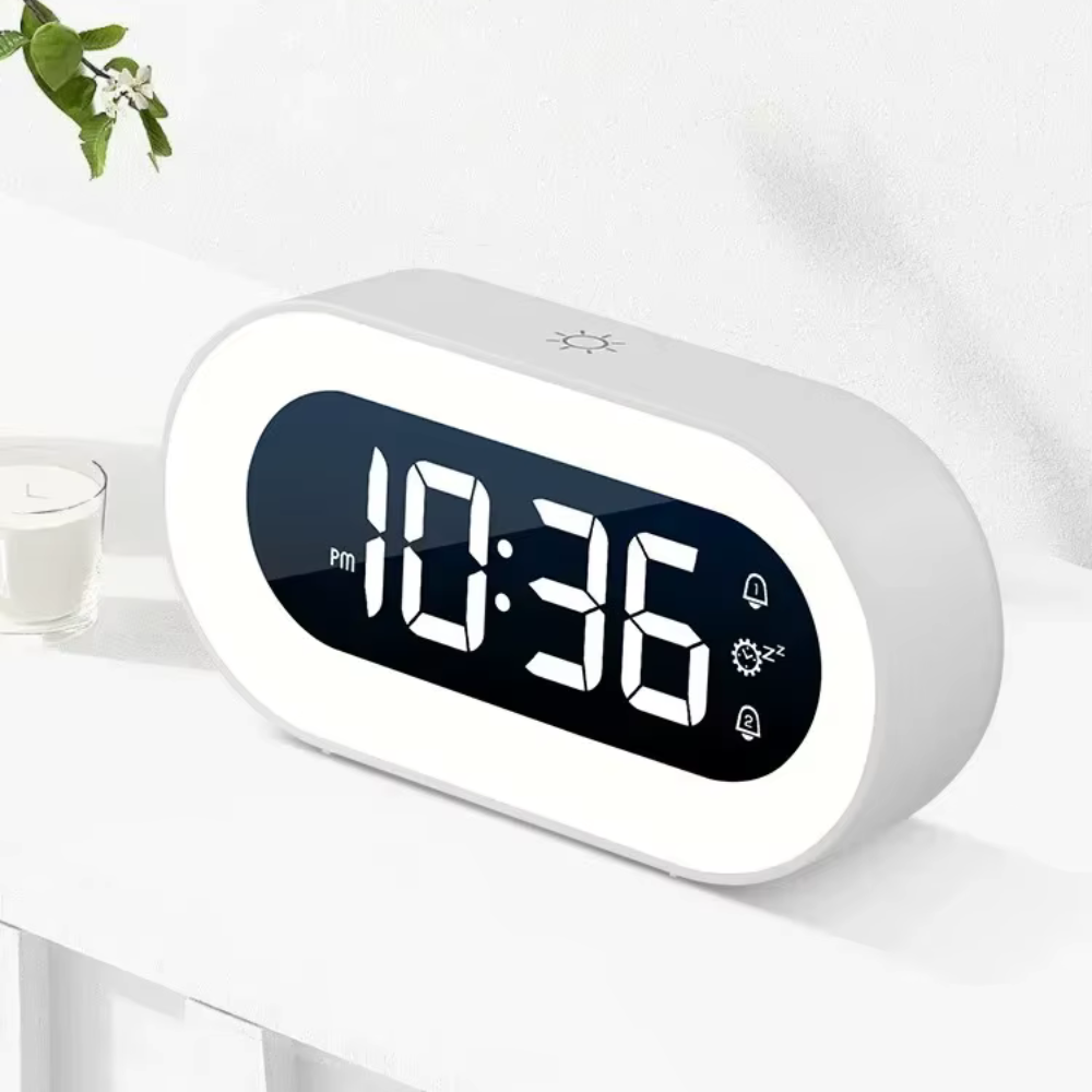 Digital Alarm Clock With Soft Dimmable Night Light, Pill Shape Nightstand Alarm Clock
