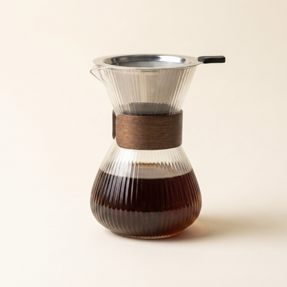 Pourover Coffee Brewer with Borosilicate Glass Carafe and Stainless Steel Filter