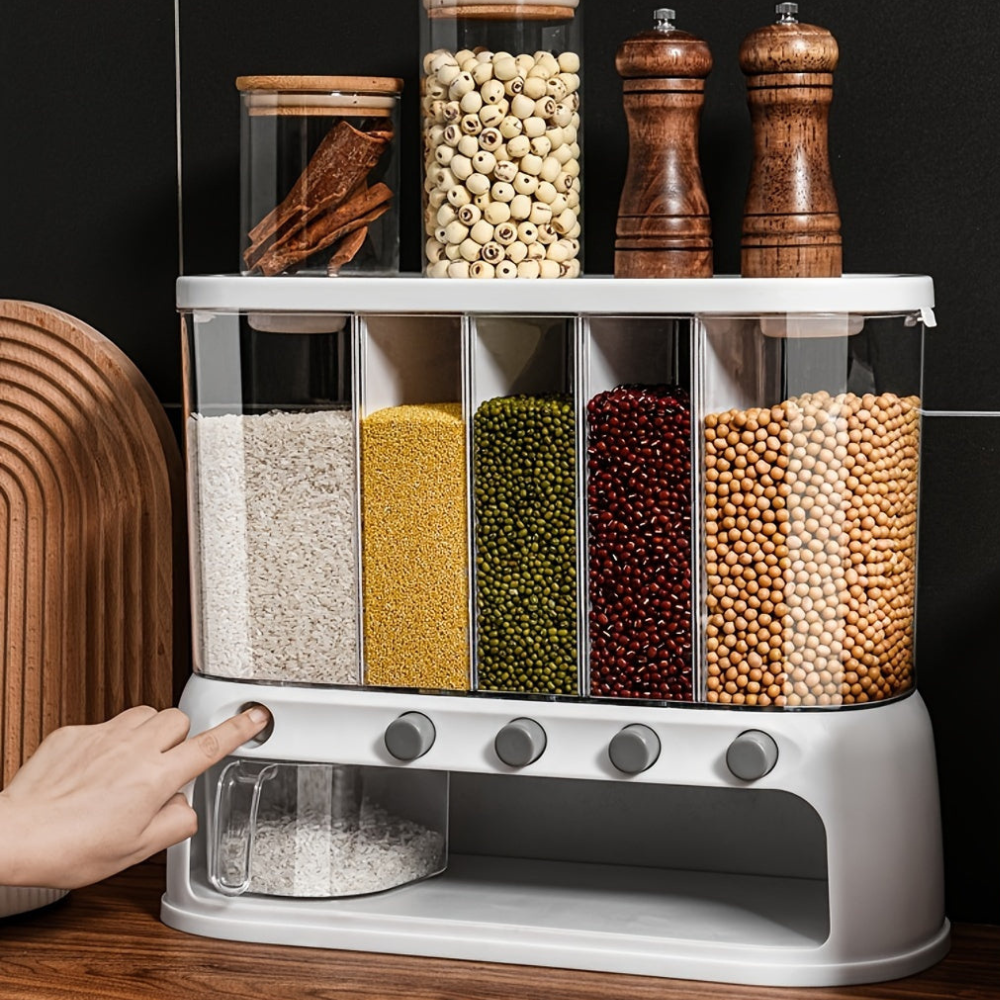 Multi-Compartment Airtight Grain Storage Container, Kitchen Dispenser Pantry Organiser