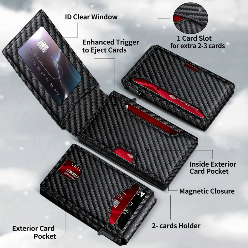 Wallet Slim RFID Blocking Carbon Fiber Look Card Holder Pocket Bifold