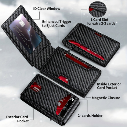Wallet Slim RFID Blocking Carbon Fiber Look Card Holder Pocket Bifold