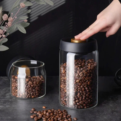 Air Tight Coffee Container Vacuum Sealed Glass Jar Canister for Fresh Beans