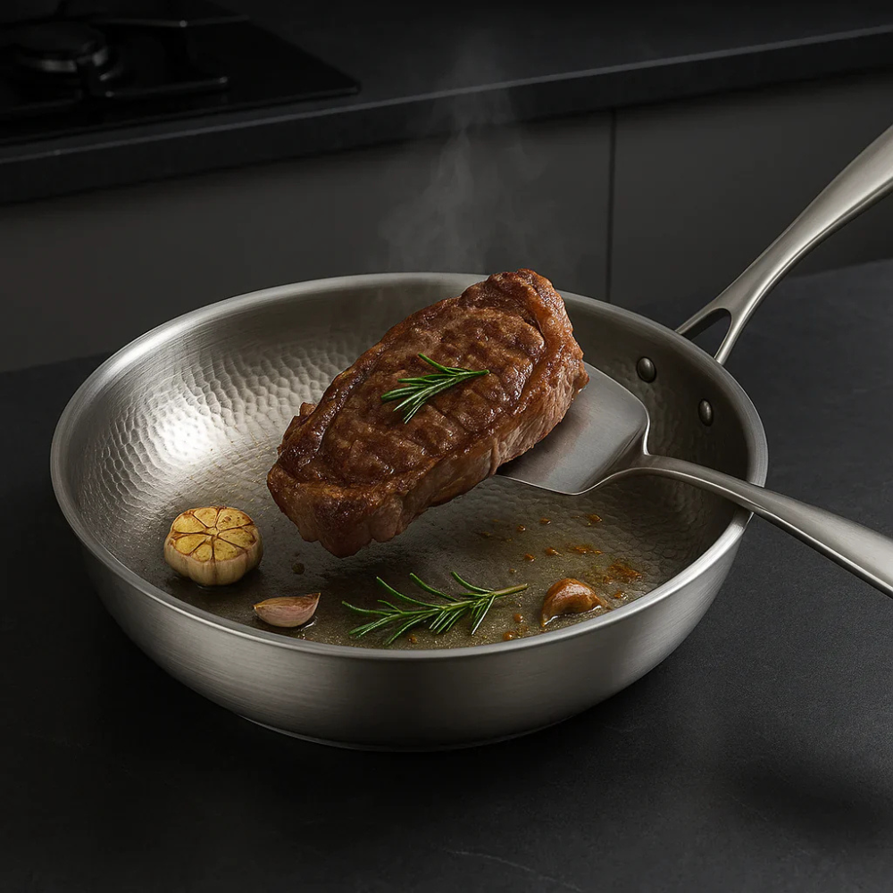 Silver Sauté Frying Pan - Hammered Titanium Alloy