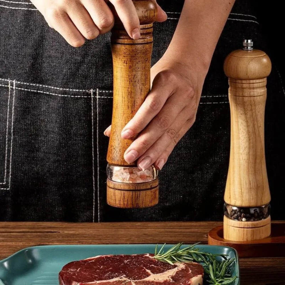 Wooden Salt & Pepper Grinder With Acrylic Viewing Window