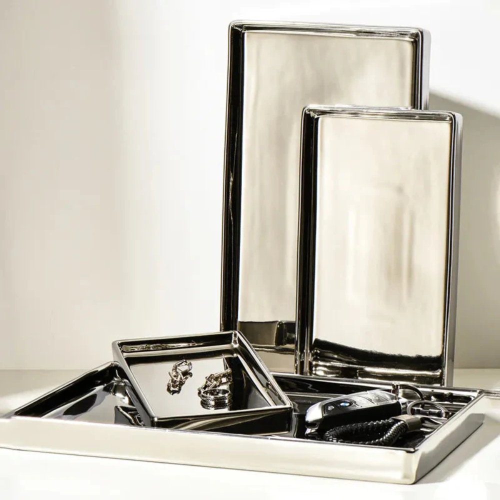 Rectangular Electroplated Ceramic Tray With 4 Different Sizes