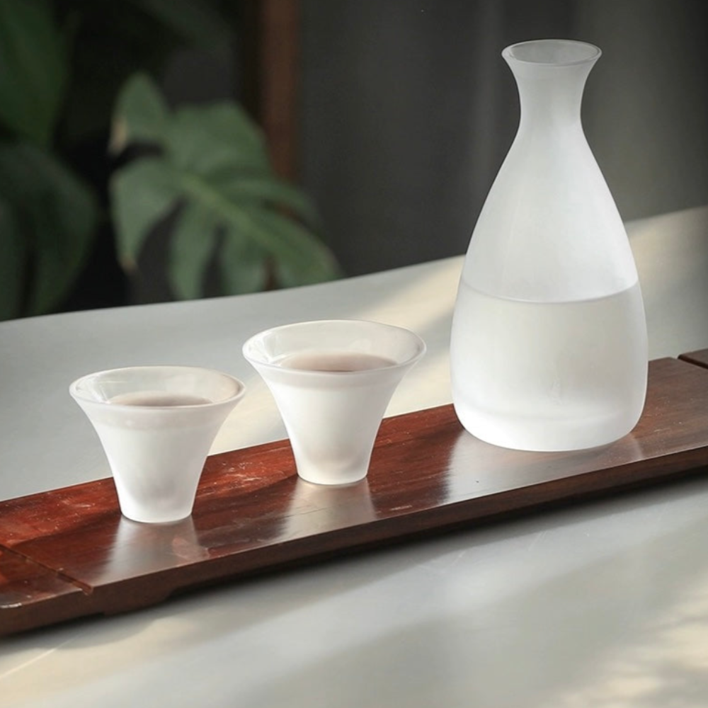 Mist Sake Cup Set, Frosted Glass Japanese Sake Drinking Set