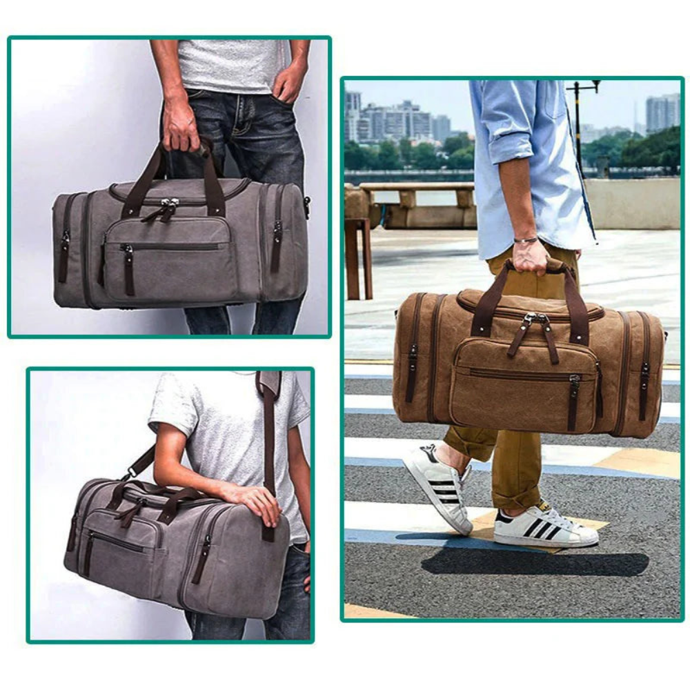 Canvas Duffle Bag Large Travel Weekender Pack with Rugged Shoulder Strap