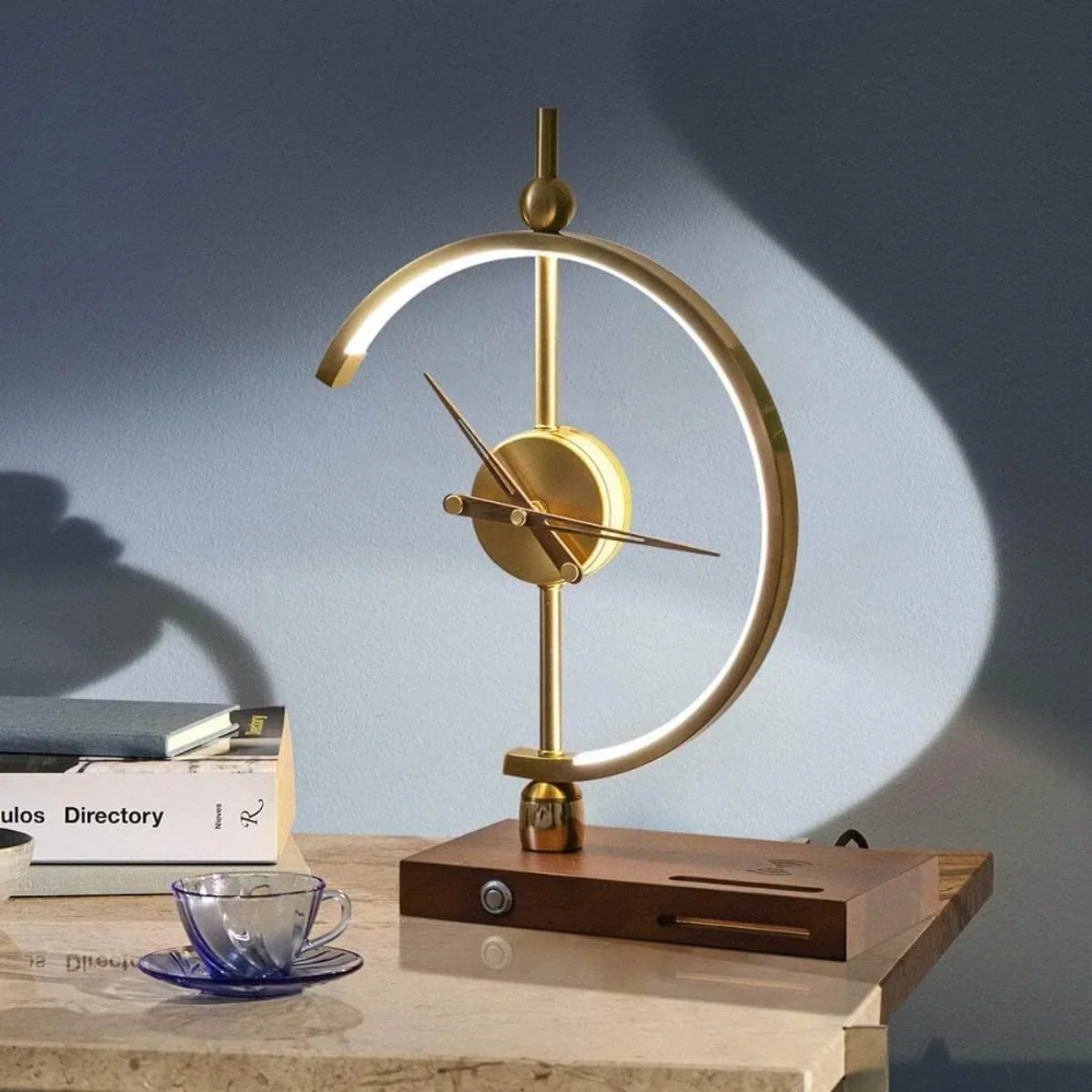 Modern Daylight Clock, Desk Lamp Clock With Wireless Charger For Phone