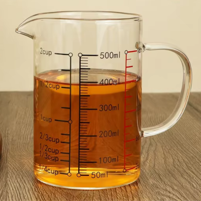 High Borosilicate Glass Measuring Cup, Cooking Measuring Cup - Glass Cups with Lid, Glass Lid and Bamboo Lid