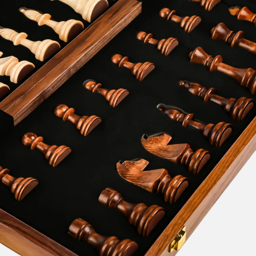 Folding Wooden Chess Set, Integrated Storage For Chess Pieces