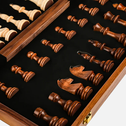 Folding Wooden Chess Set, Integrated Storage For Chess Pieces