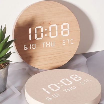 Digital Wall Clock with LED Display and Rechargeable Battery - 7.68" Diameter