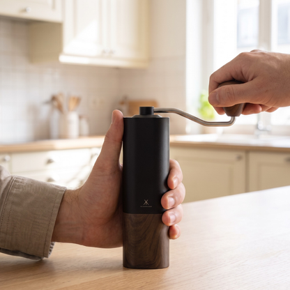 Manual Coffee Grinder with Conical Burr and Long Curved Crank Handle