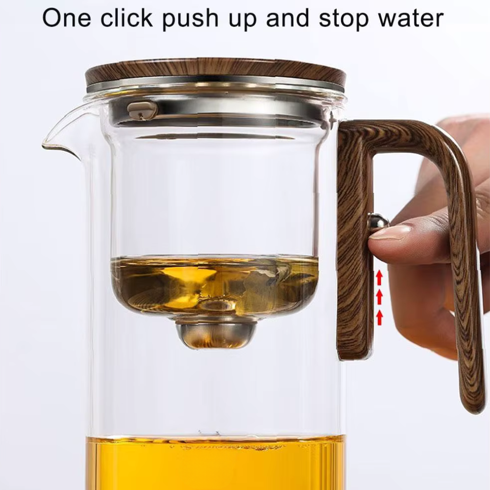 Magnetic Filtration Glass Teapot, Tea Kettle With Filter & Wooden Handle