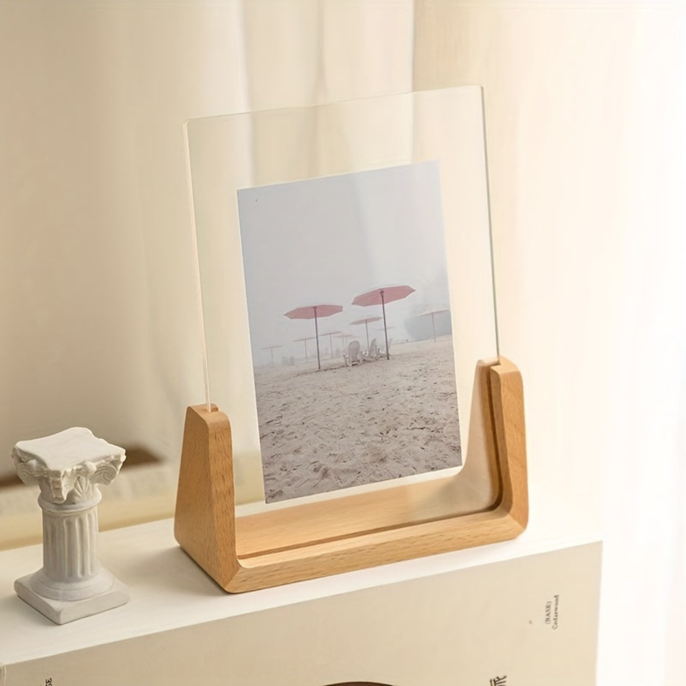 Wood Picture Frames Acrylic U Shaped Base for Vertical or Horizontal Desk Display