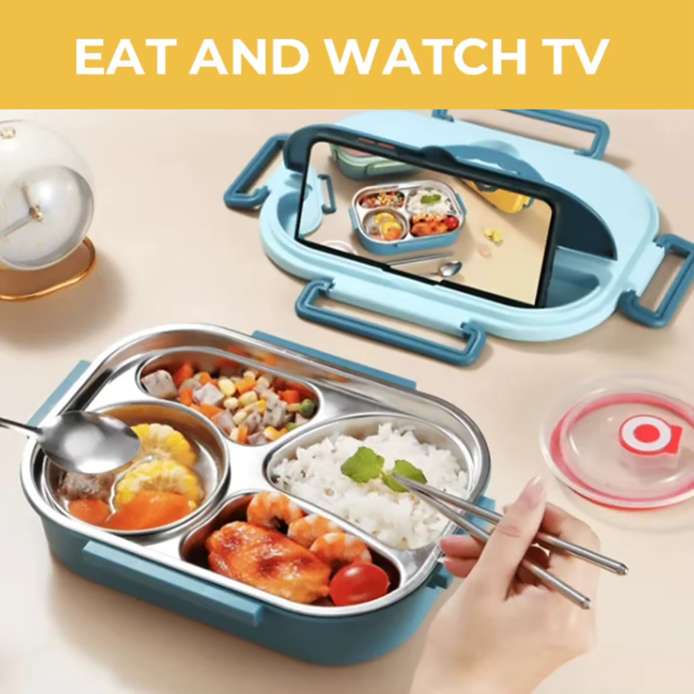 Thermal Lunch Box With 4 Leakproof Compartments & Sealed Pot Stainless Steel