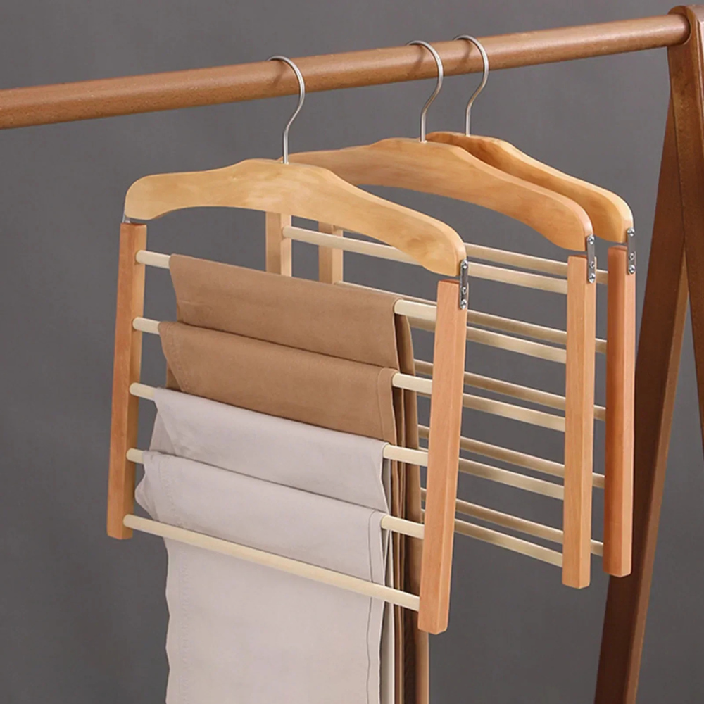 Pants Hanger Multi Bar Solid Wood Space Saving Closet Organizer Rack