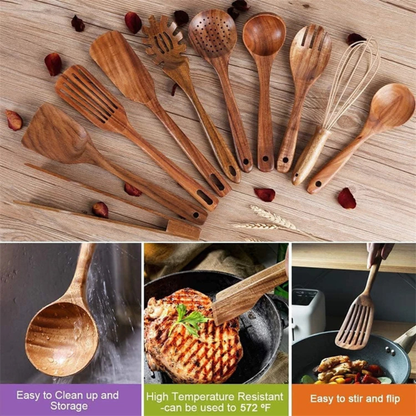 Wooden Utensil Kitchen Set, Complete Teak Set With 7pcs Or 10pcs