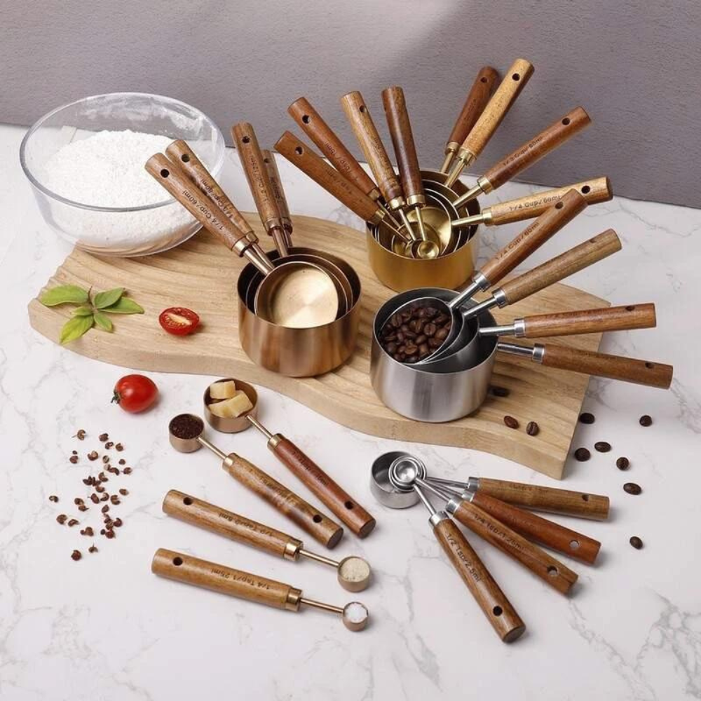 Measuring Spoons Stainless Steel and Wood 8 pcs Utensil Set