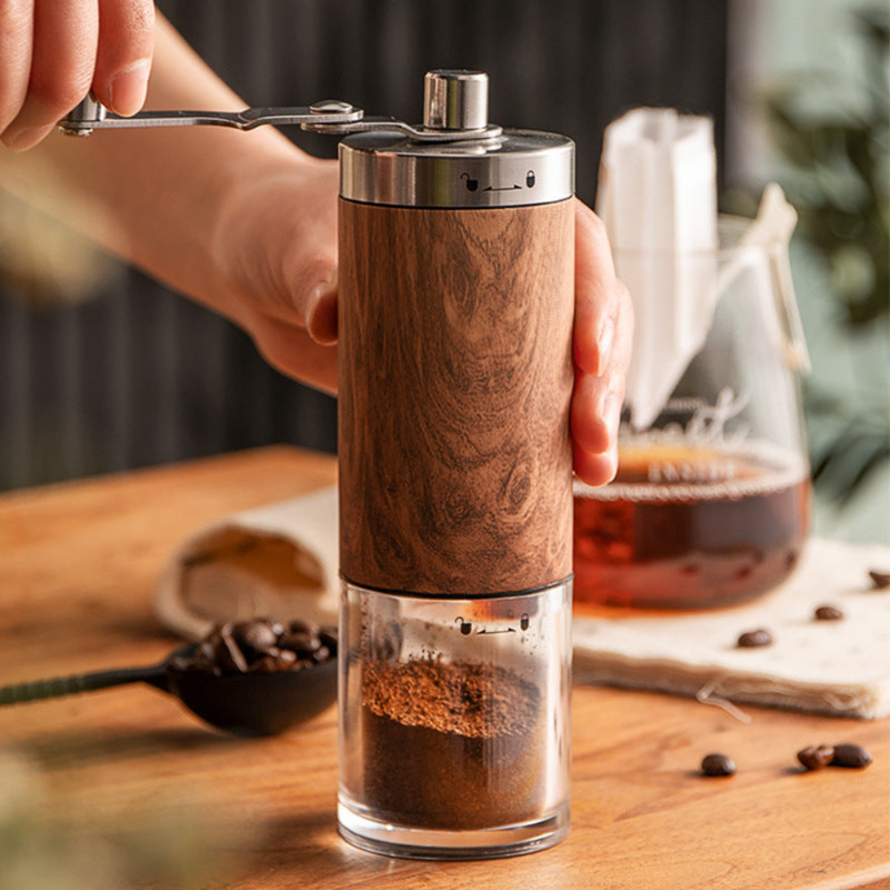 Manual Coffee Grinder with Adjustable Grinding and Wood Grain Finish